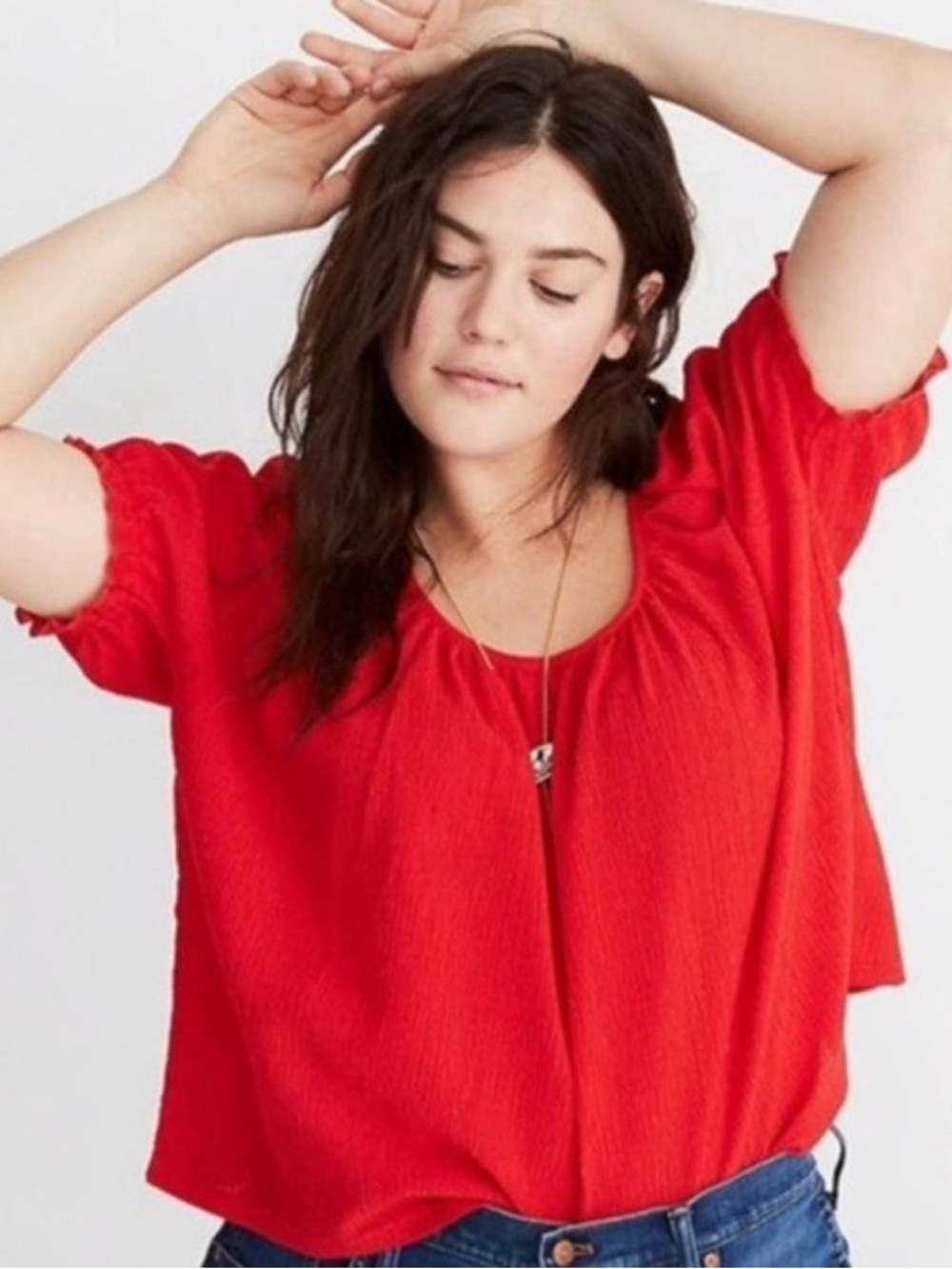 Madewell Bright Red Short Sleeve Peasant Blouse